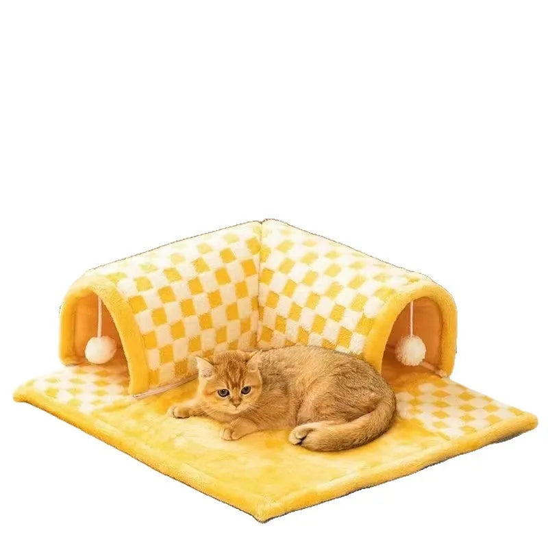 Tunnel Hideout Pet House Bed for Cats & Small Dogs