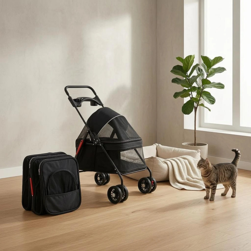 Foldable Compact Ventilated Lightweight Pet Stroller for Cats — Outdoor Walking & Travel