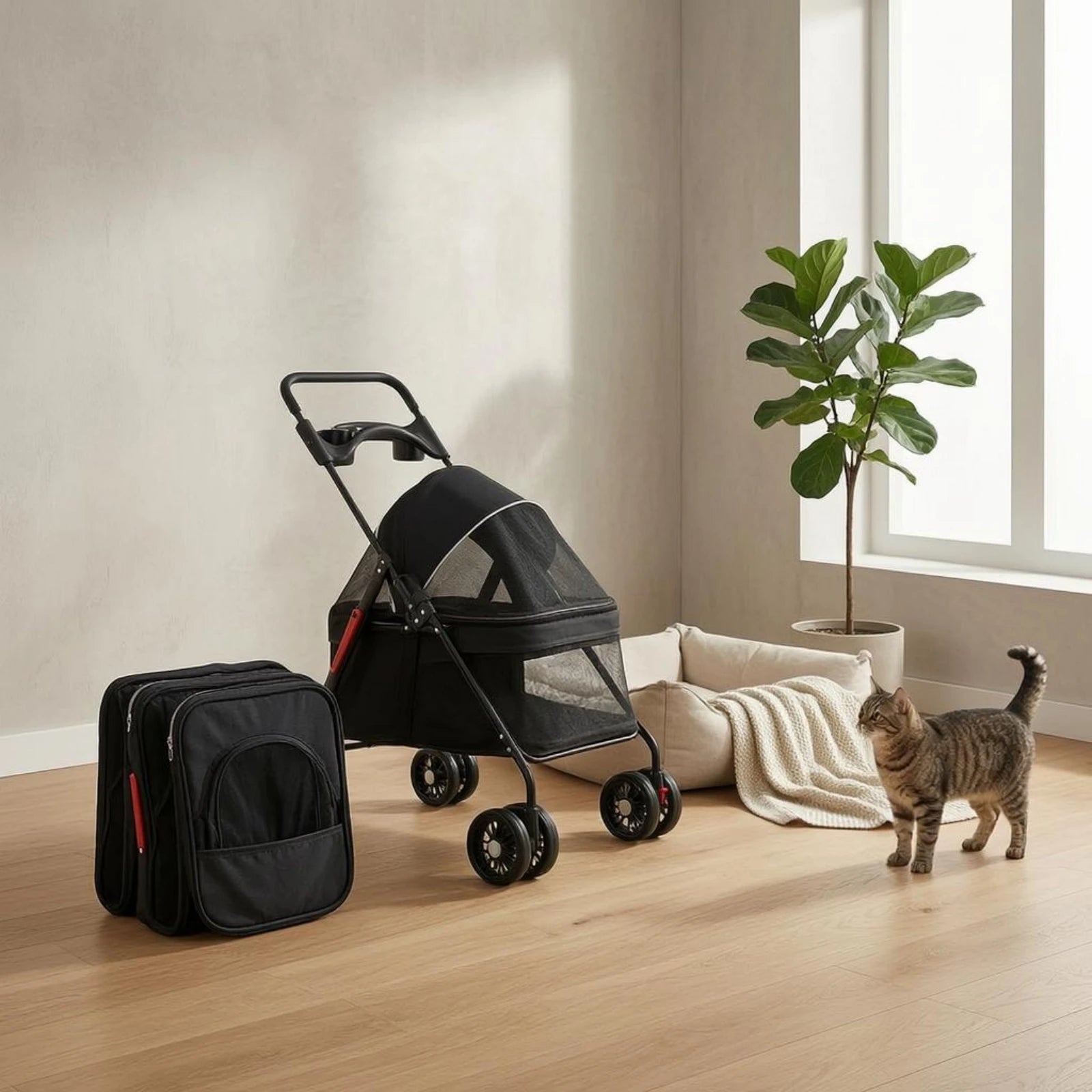 Foldable Compact Ventilated Lightweight Pet Stroller for Cats — Outdoor Walking & Travel
