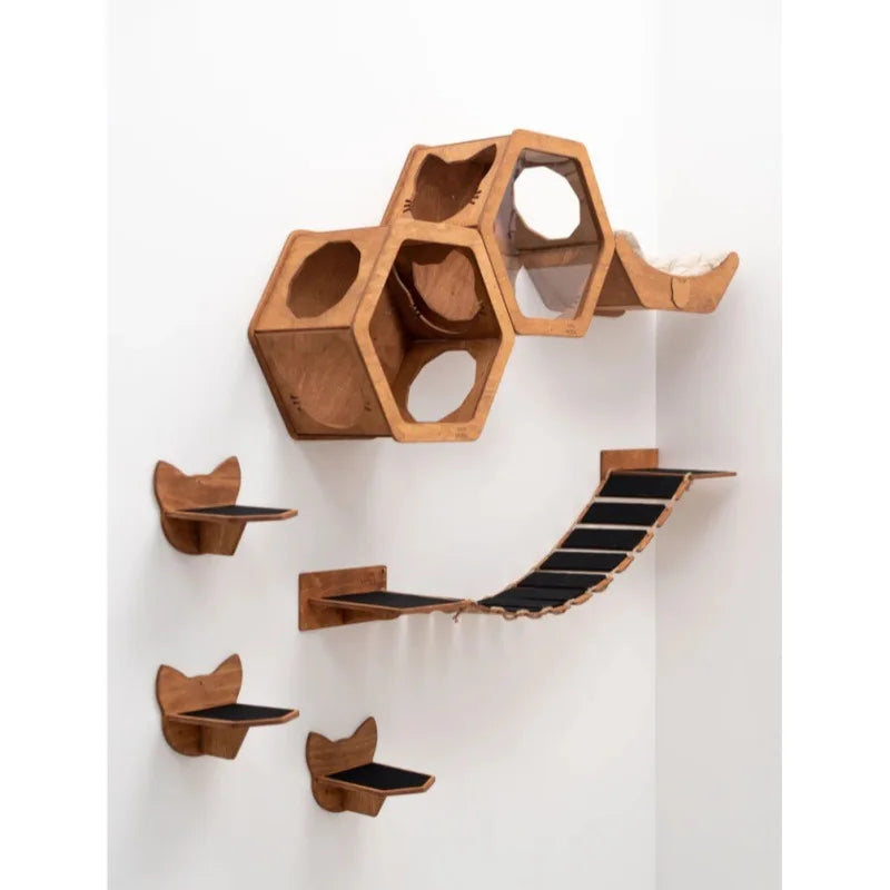 Wall-Mounted Wooden Cat Bed Basket