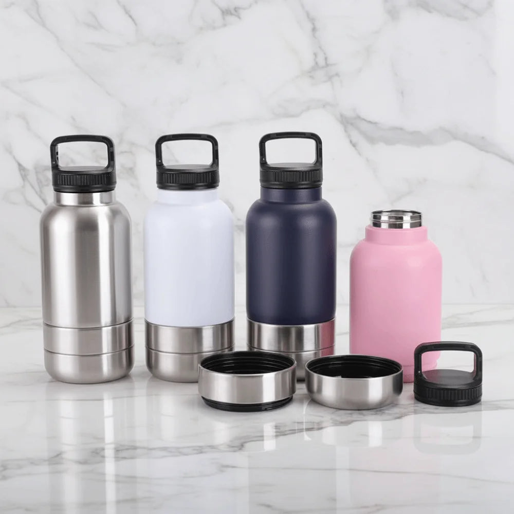 3-in-1 Stainless Steel Pet Water Bottle (Multi-Layer, Leak-Free, Detachable)