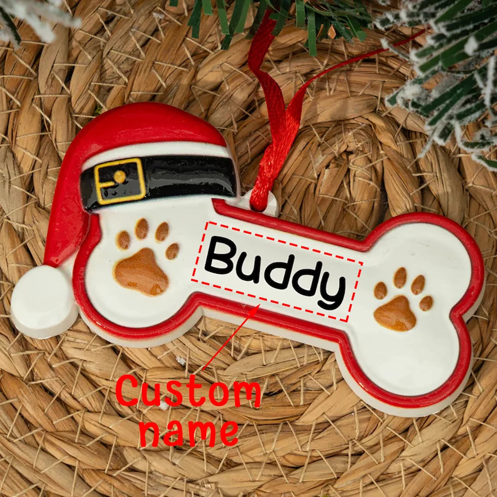 Custom Name Dog Paw Ornament (Personalized Bone Xmas Gift)