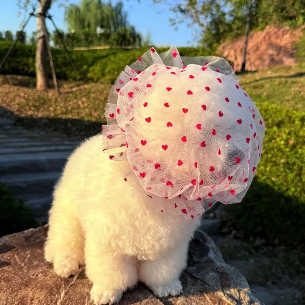 Pet Anti-Mosquito Headgear (Breathable Mesh, Adjustable, Love/Wave Pattern)