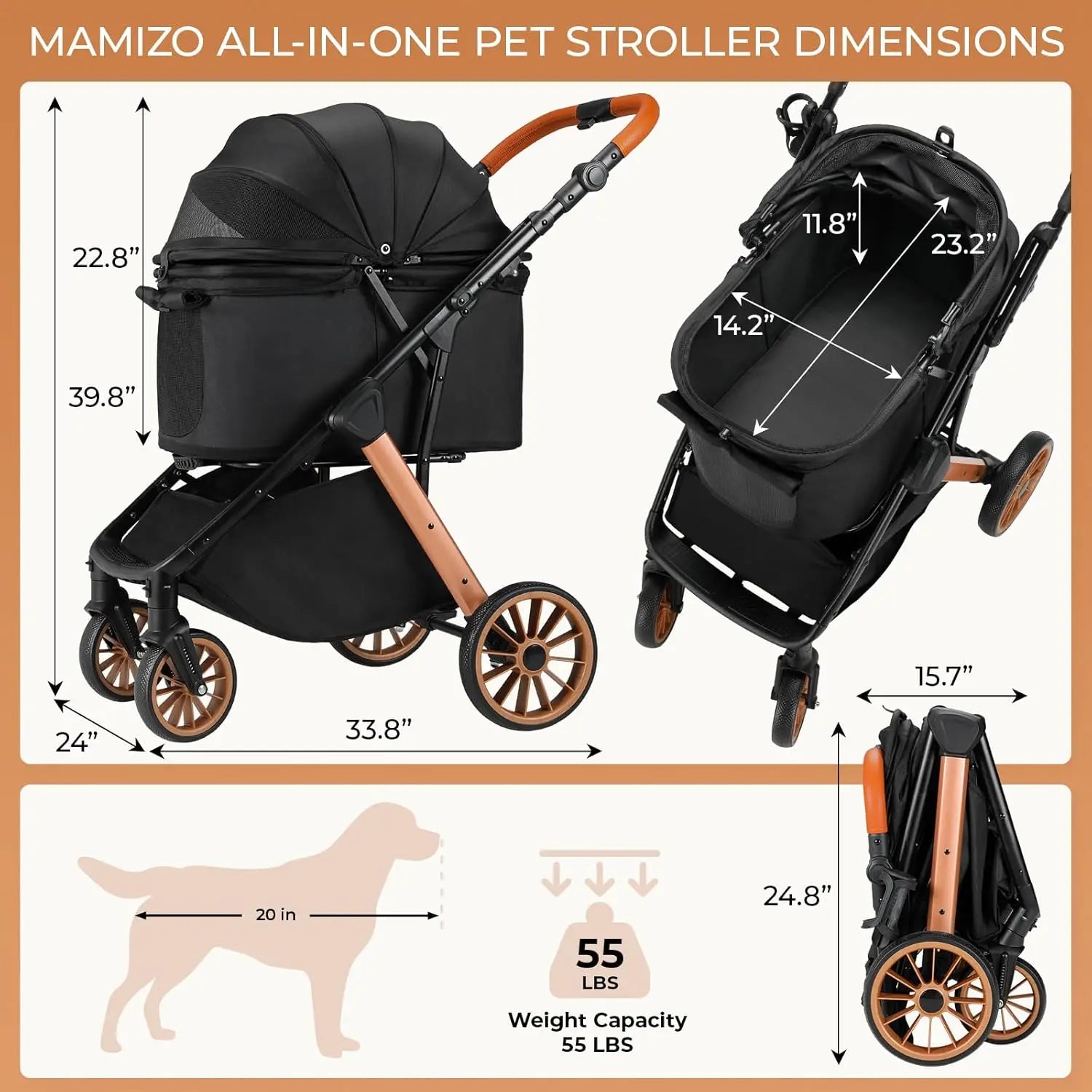 All-Terrain Pet Stroller with Aluminum & Carbon Steel Frame, Shock Absorbers, Sun Shades & Adjustable Handle