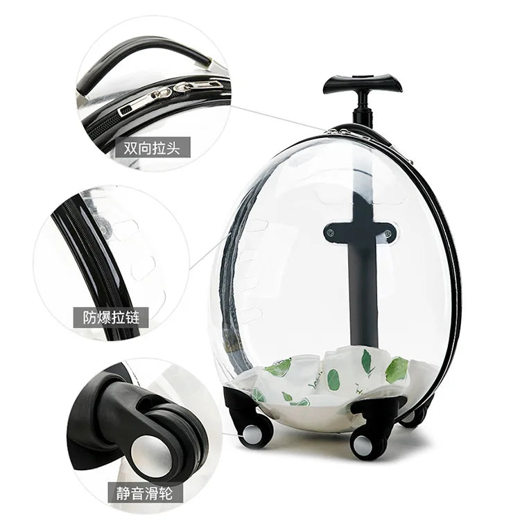Transparent Large Capacity Handheld Pet Carrier & Portable Travel Cart for Cats & Dogs