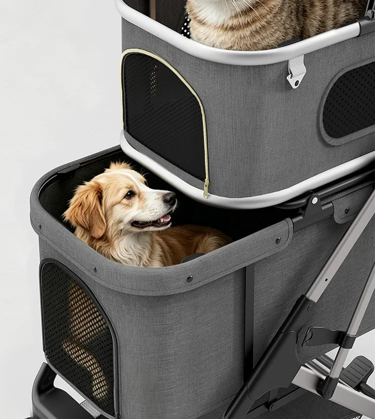 Double-Layer Foldable Lightweight Pet Stroller for Dogs & Cats — Portable Outdoor Travel Carriage