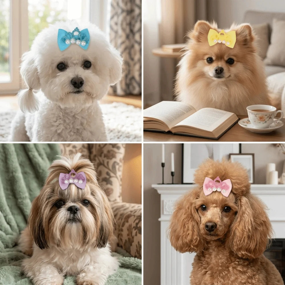 Crown Style Pet Hair Bow Ties 20-Pack (Cartoon, Soft Elastic Band)