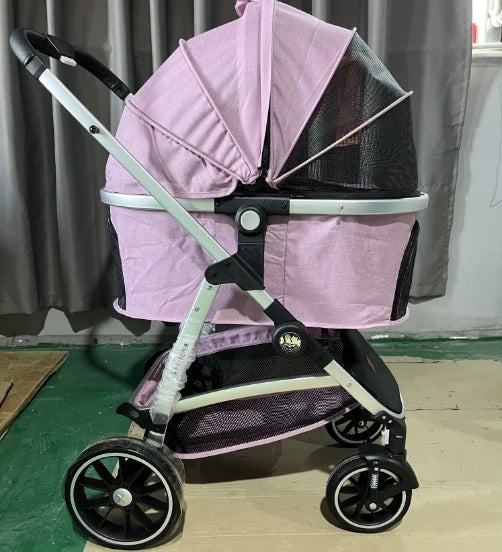 3-in-1 Lightweight Aluminum 4-Wheel Foldable Pet Stroller — Multifunction Travel System for Dogs & Cats