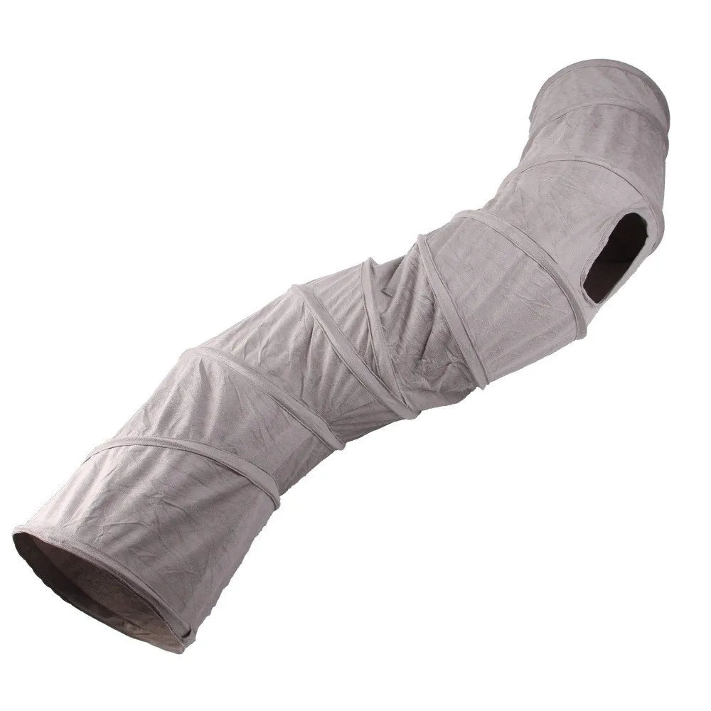 Collapsible S-Shaped Cat Tunnel — 3-Entry Suede Play Tube for Cats & Kittens