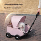 4-Wheel Pet Stroller with UV Protection Canopy, Mesh Window & Adjustable Push Handle