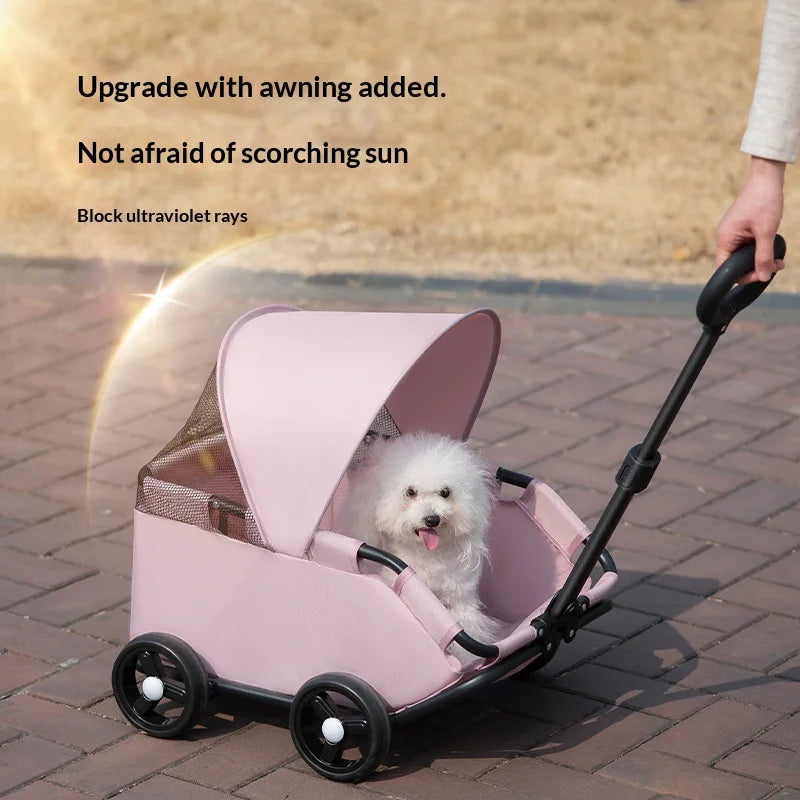 4-Wheel Pet Stroller with UV Protection Canopy, Mesh Window & Adjustable Push Handle