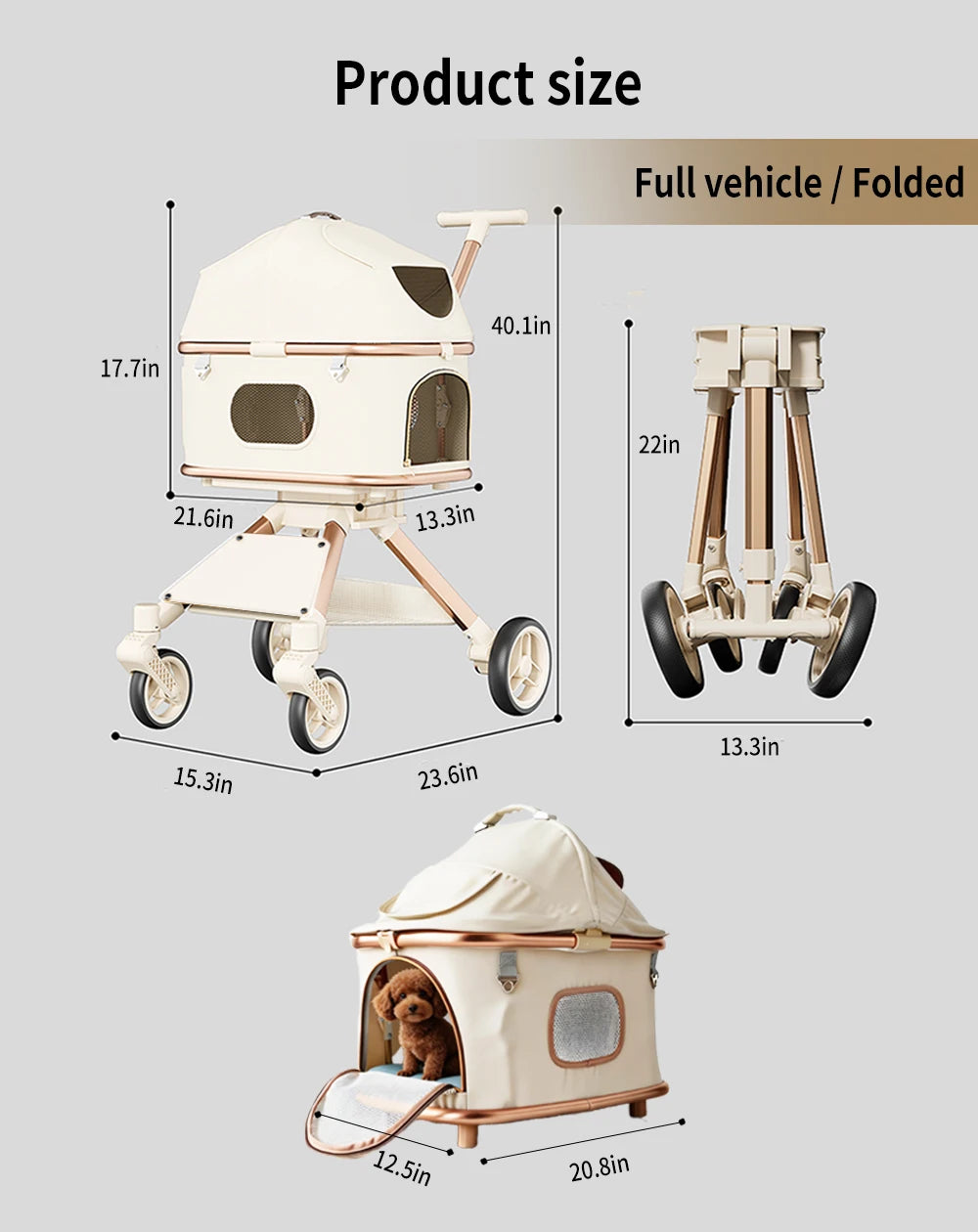 2-in-1 Convertible Pet Stroller with Removable Carrier & One-Click Fold for Medium Dogs & Cats up to 55 lbs