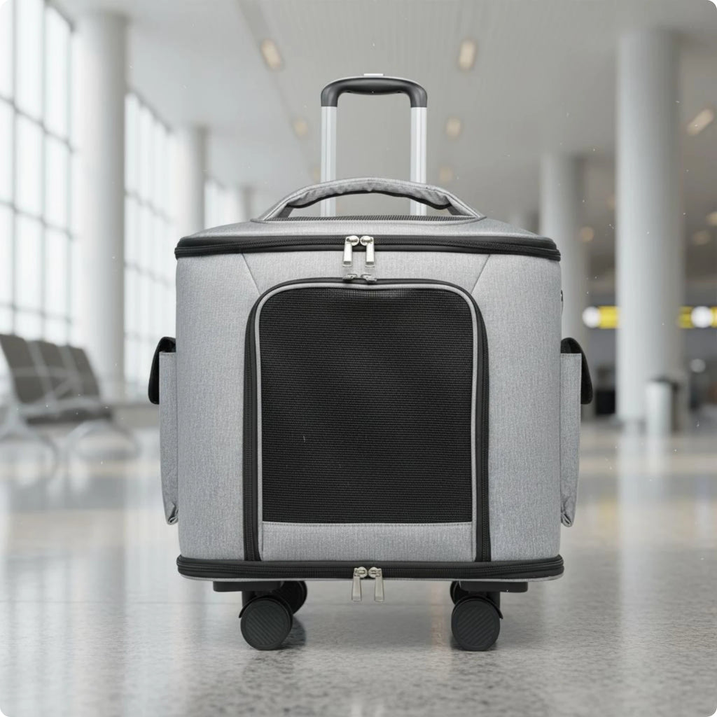 Quiet-Wheel Rolling Feline Carrier Suitcase — Easy-Clean Multi-Carry Option Travel Bag for Cats