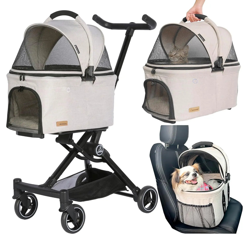 Upgraded 3-in-1 All-Terrain Lightweight Folding Pet Stroller with Detachable Carrier