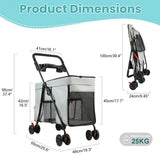 Dog Stroller With 360-degree Wheels Foldable Pet Cart 5 Ventilation Windows & Removable Tray Dog Cart For Small/Medium Dogs