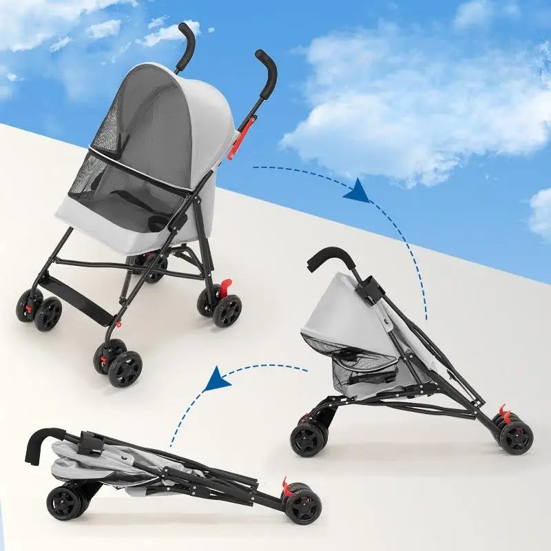 Ultra-Lightweight Compact Foldable Pet Stroller for Small Dogs & Cats — Travel, Shopping & Daily Outing Carrier
