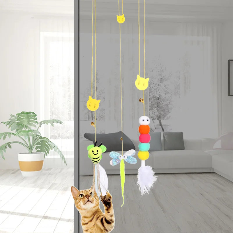 Hanging Cat Toy with Telescoping Rope & Feather — Interactive Kitten Scratch & Play Simulation Toy