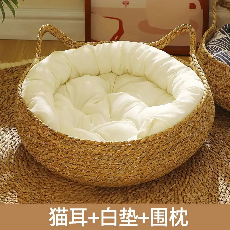 Woven Vine Cat Nest Bed, Cooling All-Season Design