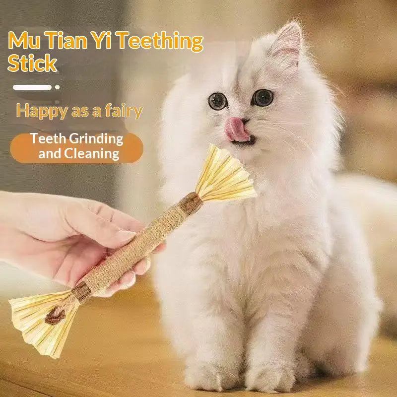 Natural Wood Knotweed Cat Teething Sticks — Sisal Rope & Raffia