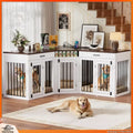 Wooden Dog Crate Furniture with Storage Drawers & Power Outlet