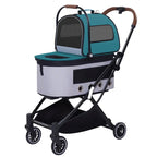 Folding Double-Layer Detachable Pet Stroller Cart for Small & Medium Dogs