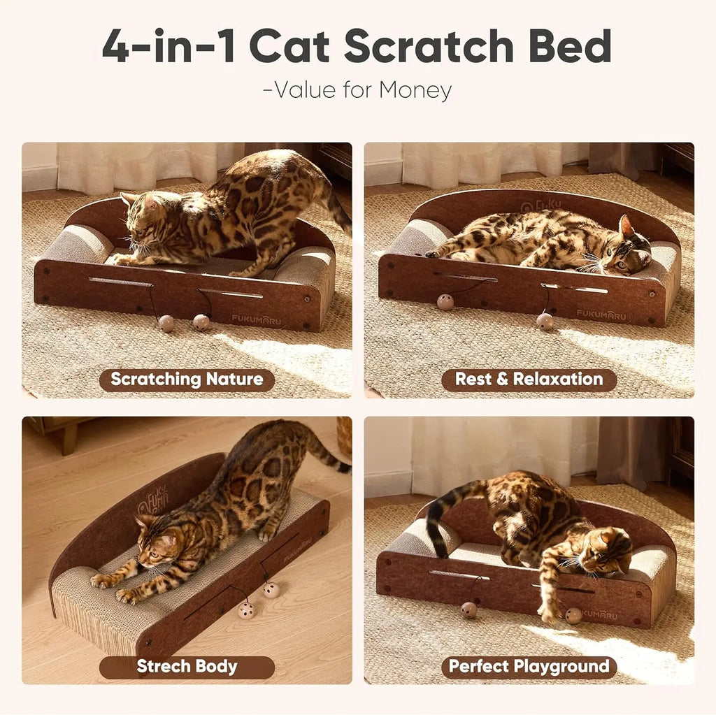 26in Cat Scratcher Lounger with Reversible Pads & Toys