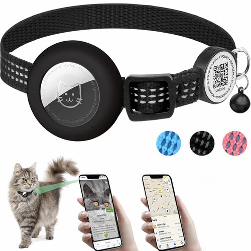AirTag Cat Collar with Reflective Strip & QR Tag — Adjustable, Weather-Resistant Fit