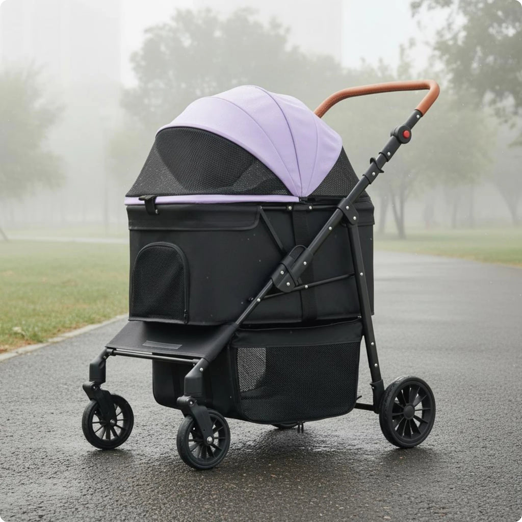Easy-Clean Large Dog Wagon Stroller with Adjustable Handle & Mesh Windows