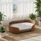 Oval Wooden Pet Sofa Bed with Removable Cover, All-Season