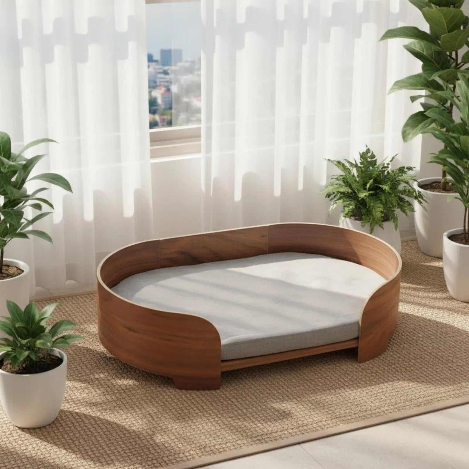 Oval Wooden Pet Sofa Bed with Removable Cover, All-Season