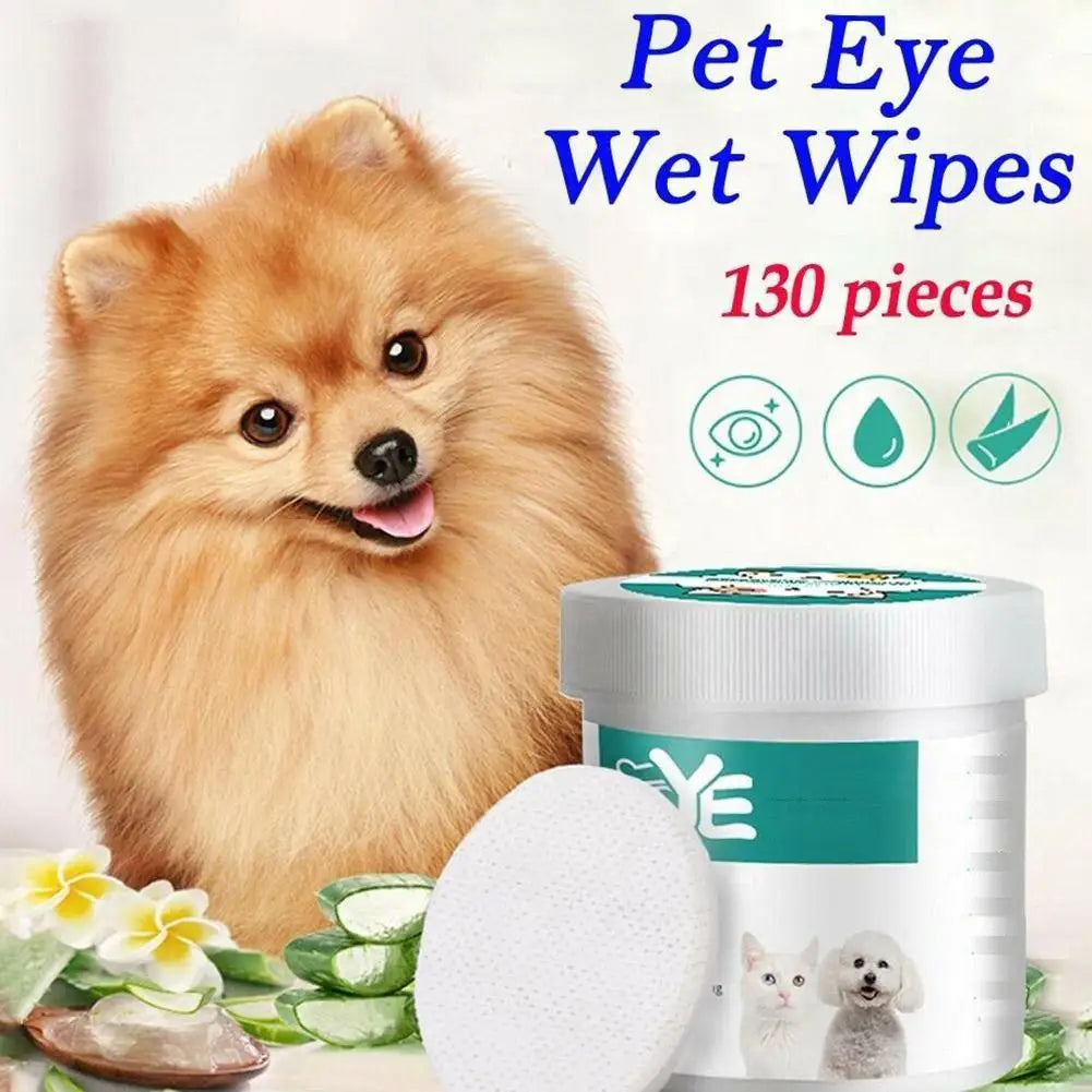 Aloe Vera Pet Eye Wipes — 130-Count Tear Stain Remover for Cats & Dogs