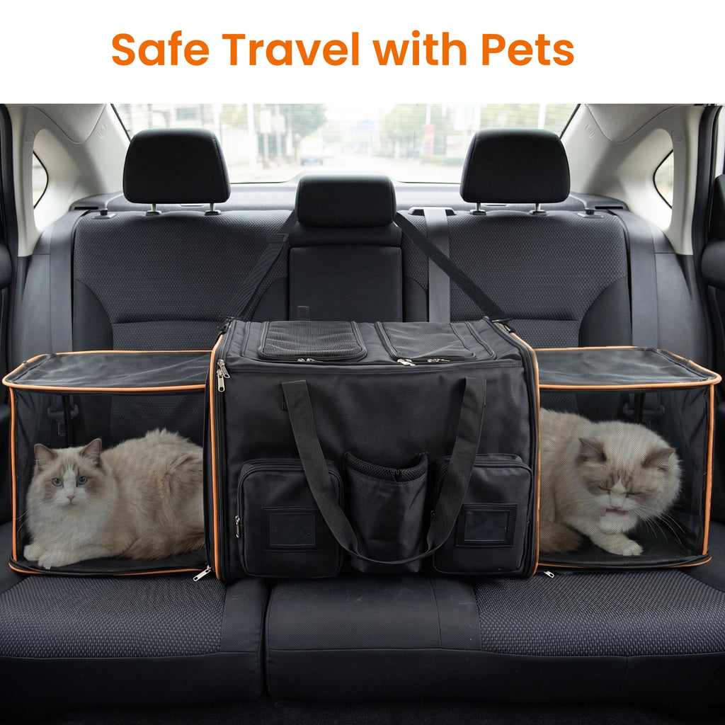 Expandable Foldable Double Rolling Pet Carrier for 2 Cats with Removable Divider