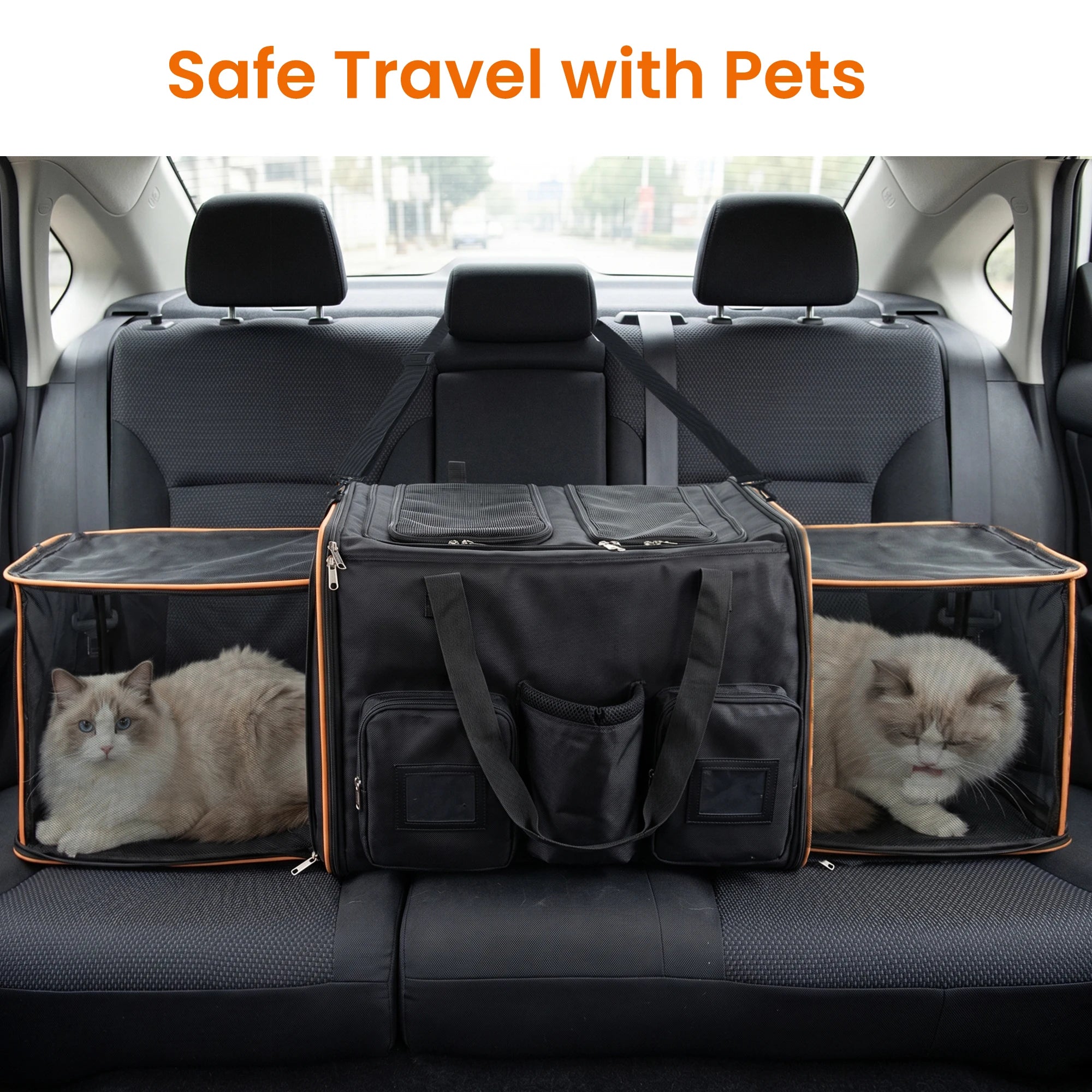 Expandable Foldable Double Rolling Pet Carrier for 2 Cats with Removable Divider