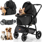 3-in-1 Lightweight Aluminum 4-Wheel Foldable Pet Stroller — Multifunction Travel System for Dogs & Cats