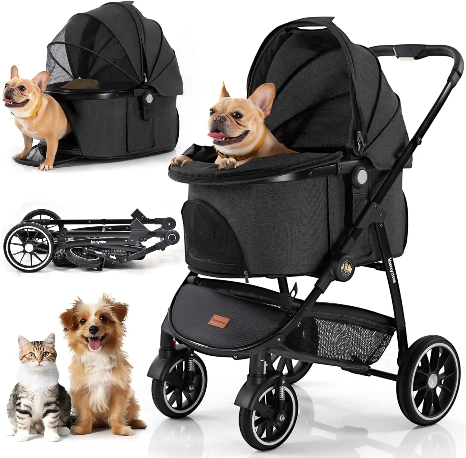 3-in-1 Lightweight Aluminum 4-Wheel Foldable Pet Stroller — Multifunction Travel System for Dogs & Cats