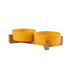 Elevated Ceramic Pet Bowl with Wood Stand