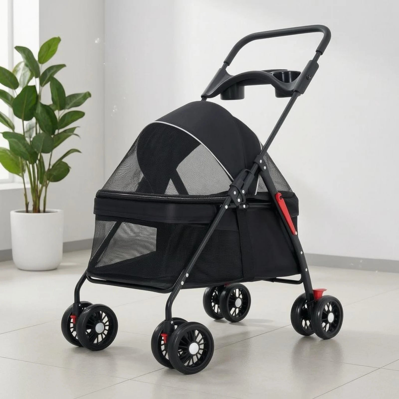 Foldable Compact Ventilated Lightweight Pet Stroller for Cats — Outdoor Walking & Travel