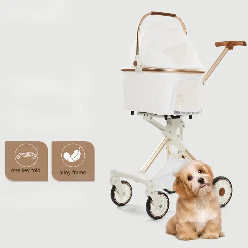 4-Wheel Foldable Pet Trolley with Detachable Carrier — Travel Bag, Cat Cart & Puppy Stroller