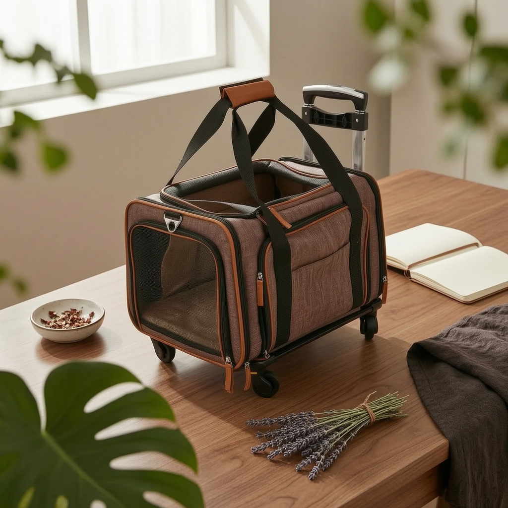 Rolling Expandable Zippered Pet Carrier with Expandable Interior