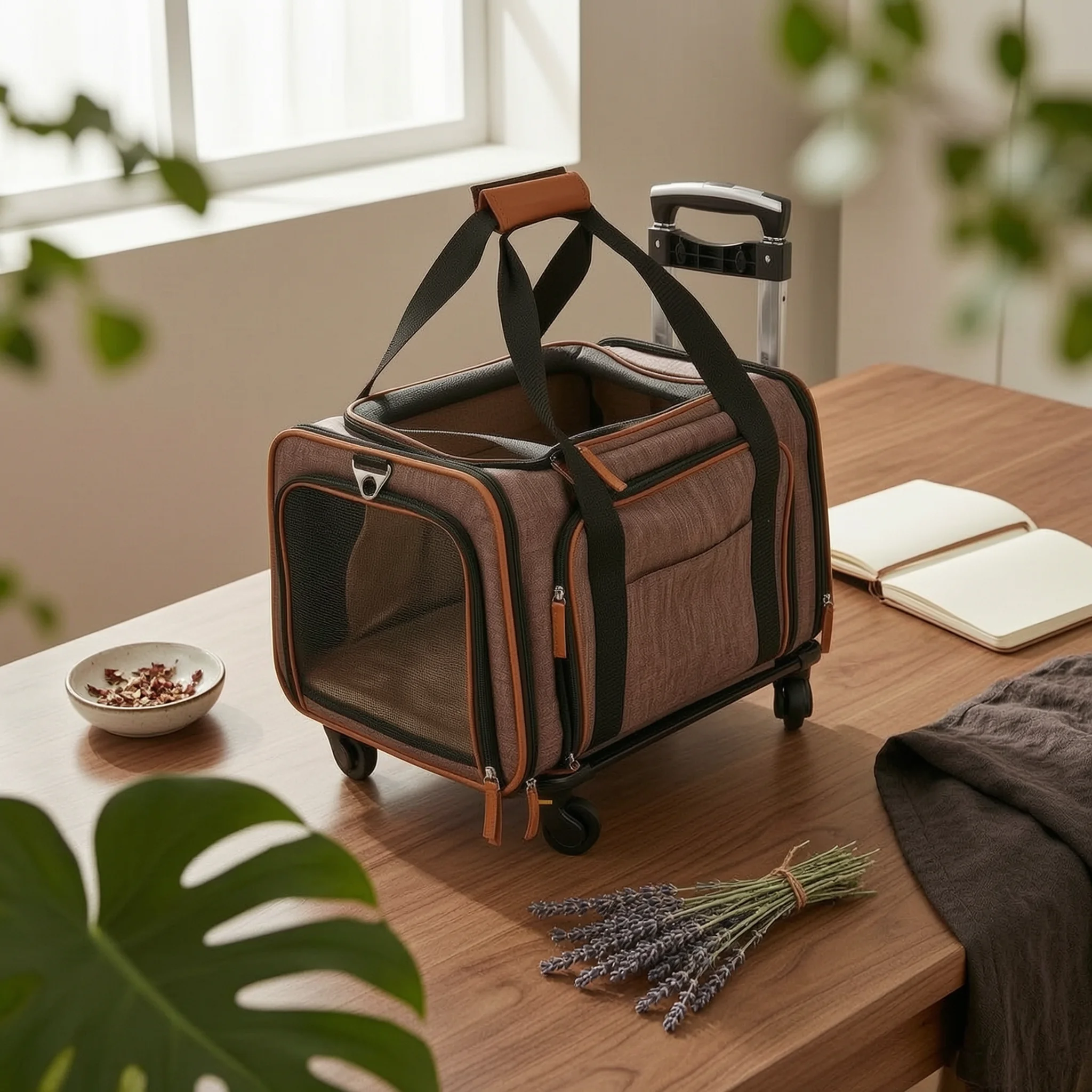 Rolling Expandable Zippered Pet Carrier with Expandable Interior