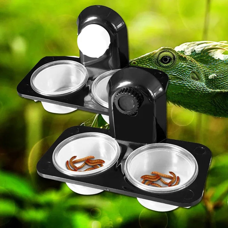 Wall-Mount Reptile Feeding Box — Single/Double Food & Water Dish for Insects & Reptiles