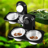 Wall-Mount Reptile Feeding Box — Single/Double Food & Water Dish for Insects & Reptiles