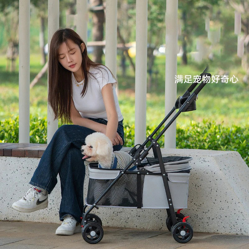 Lightweight Foldable Pet Pushchair Stroller for Small Dogs & Cats up to 15 lbs