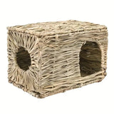 Foldable Woven Grass House — Rabbit & Guinea Pig Hideout with Chew Mat