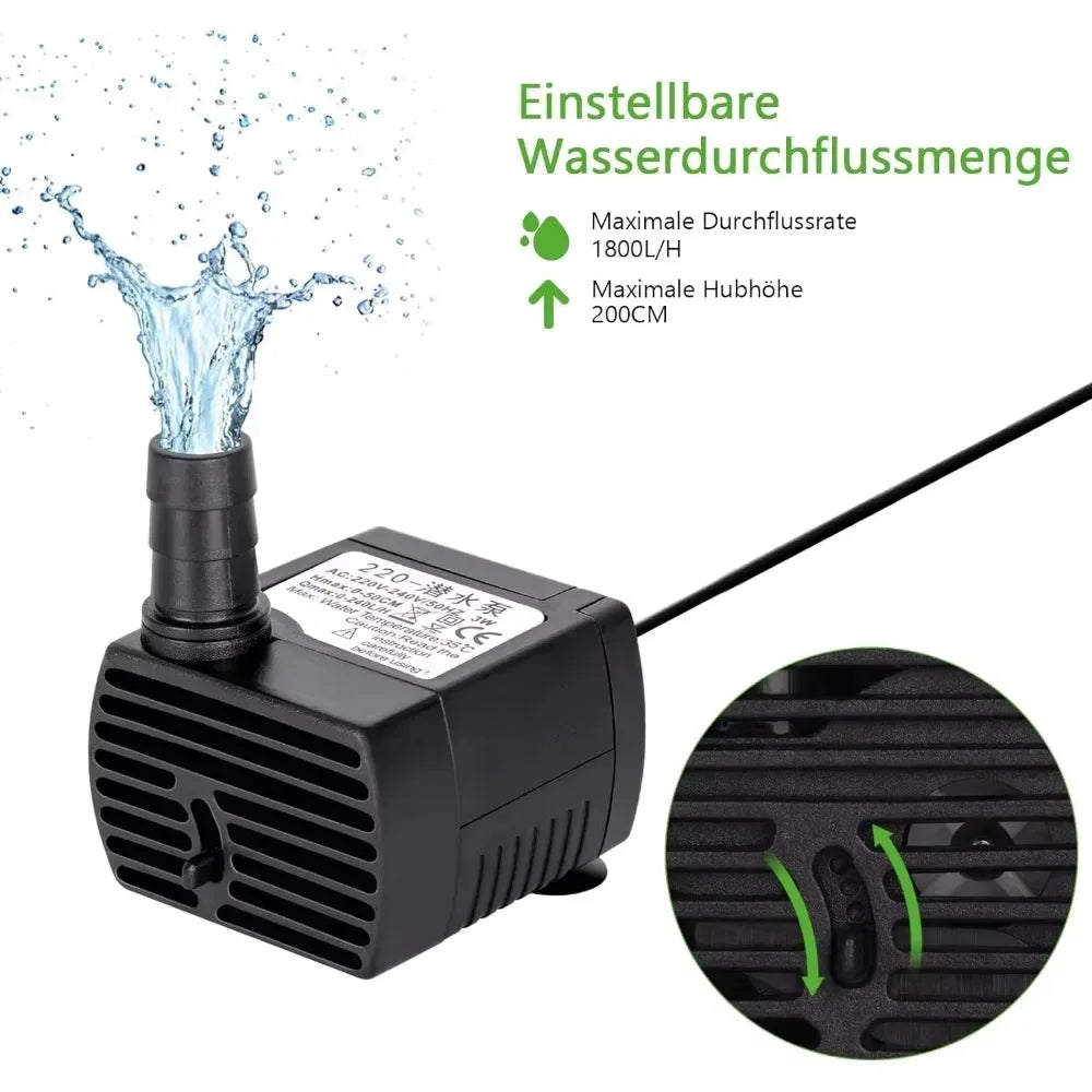 Submersible Aquarium Water Pump (3–25W, 220V & 110V, Multi-Size Fountain)