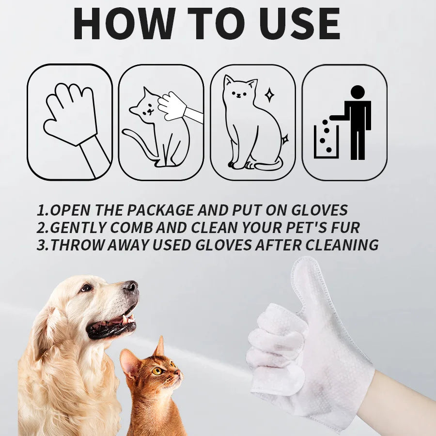 Waterless Pet Cleaning Gloves — Disposable Deodorizing Wipes for Dogs & Cats