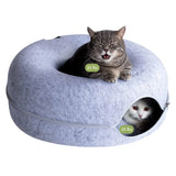 Peekaboo Cat Cave Donut Bed, 3-in-1 with Tunnel & Scratcher