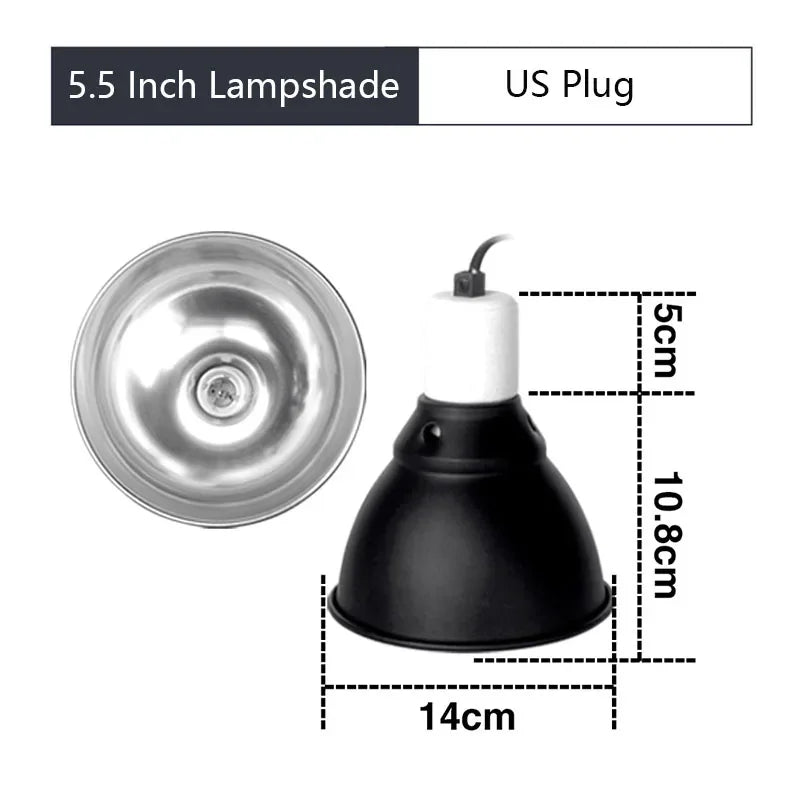 5.5in Reptile Lamp Dome with Ceramic Socket — Anti-Scald Shade for Terrariums