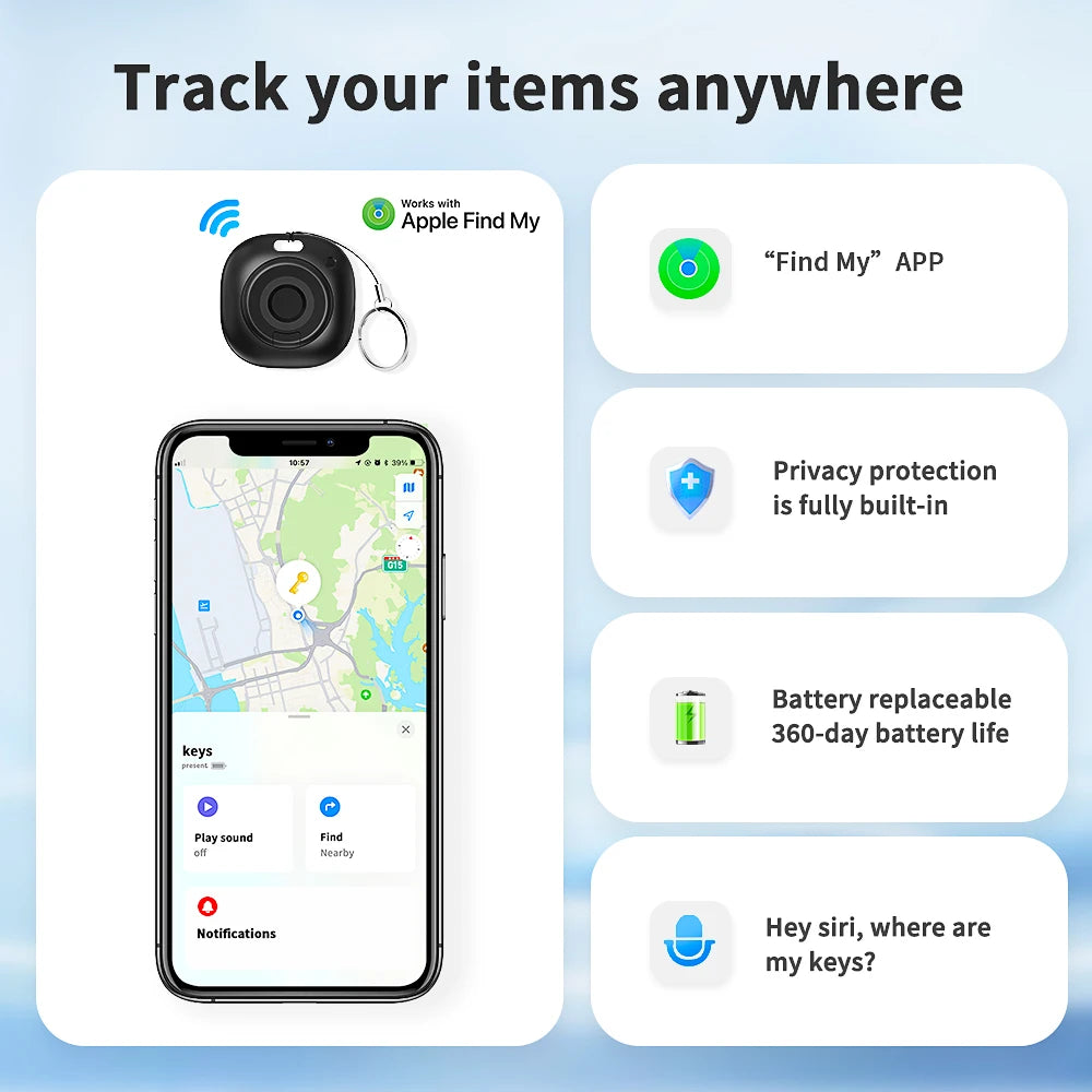 Tize MFi Certified Find My Smart Tag for Keys, Wallets & Bags