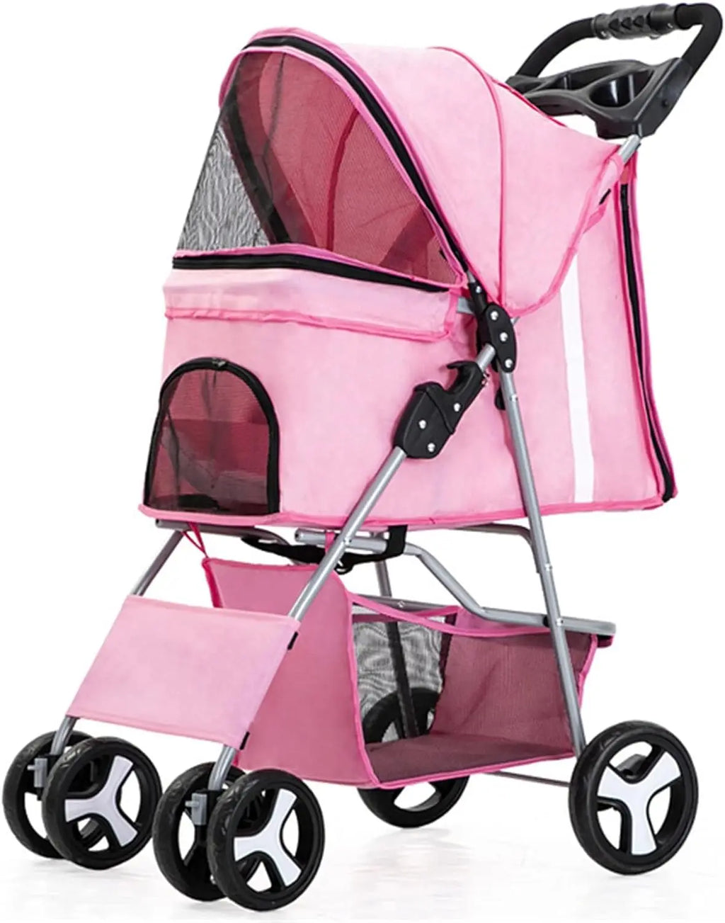 4-Wheel Pet Jogger Stroller with Cup Holder & Storage Basket — Travel Pushchair for Small & Medium Dogs & Cats
